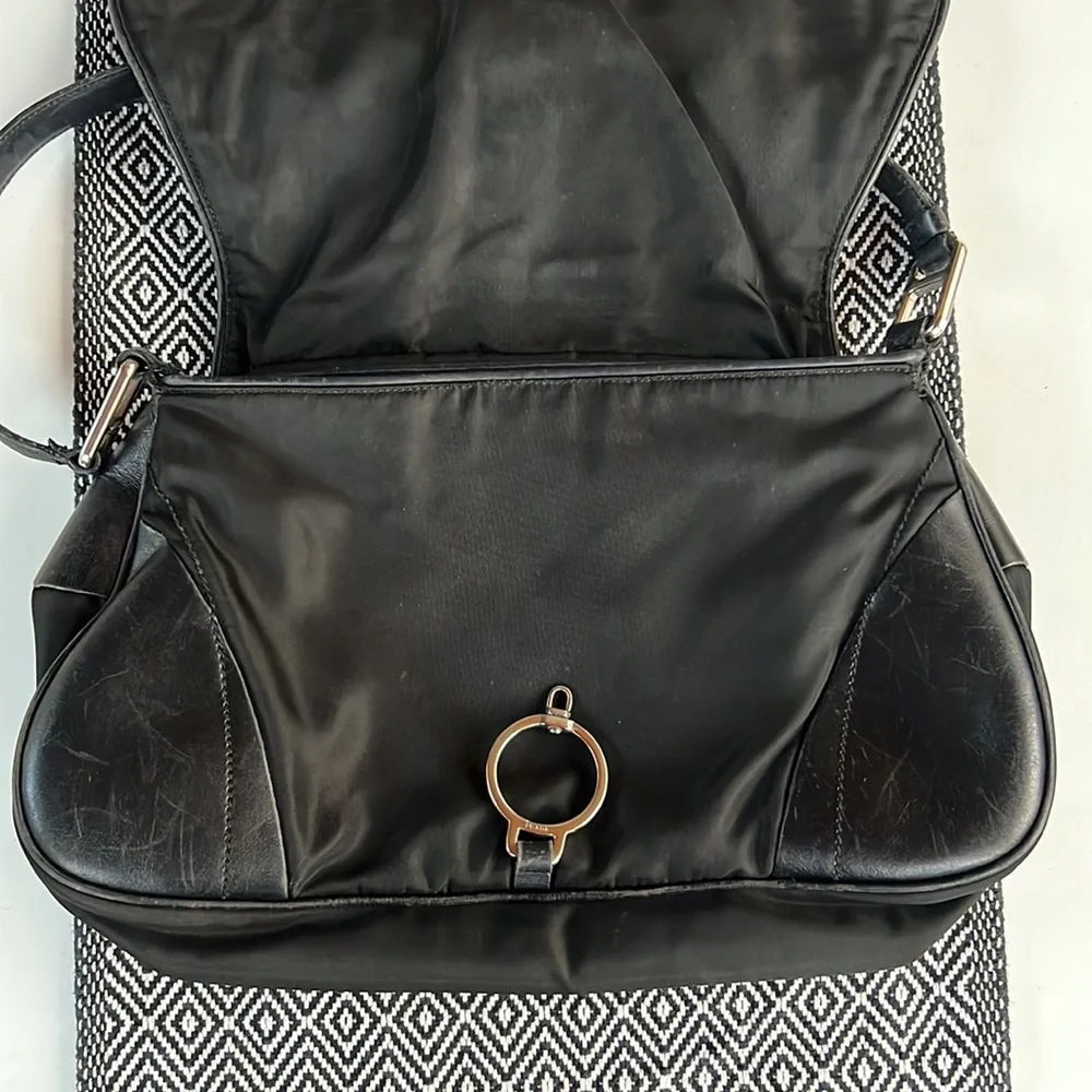 Rare Vintage PRADA Nylon Tessuto Leather Shoulder Hand Bag Purse Black GUC - Picture 6 of 15